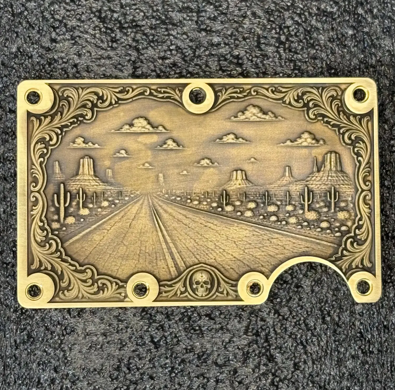Minimalist Brass Engraved Wallet | Texas, Americana, Biker Skull Designs, Money Clip photo 6