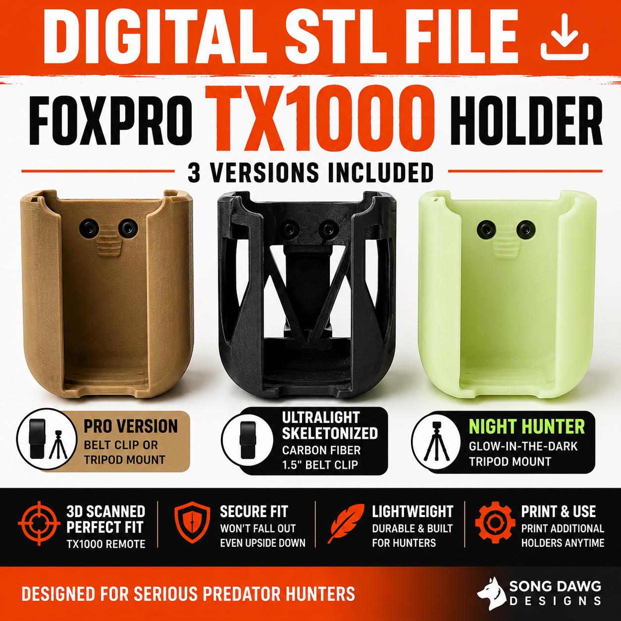 FoxPro TX1000 Remote Holder STL File 3D Print Belt Clip Tripod Mount Predator Hunting