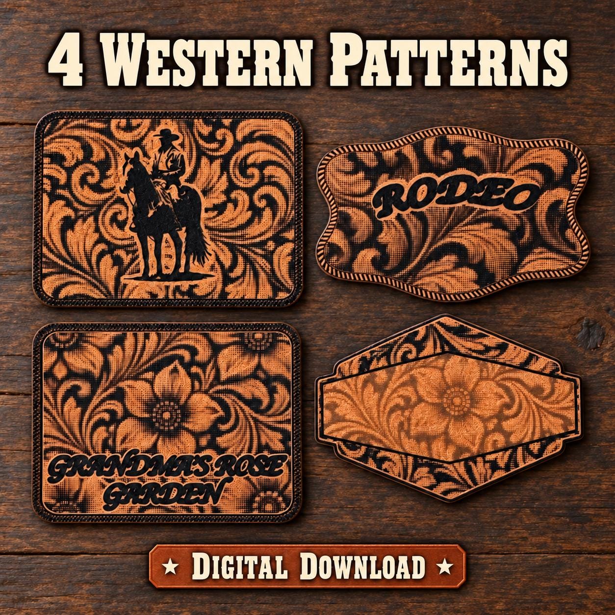 Western Floral Vector Dot SVG Bundle – Tooled Leather Laser Engraving Patterns
