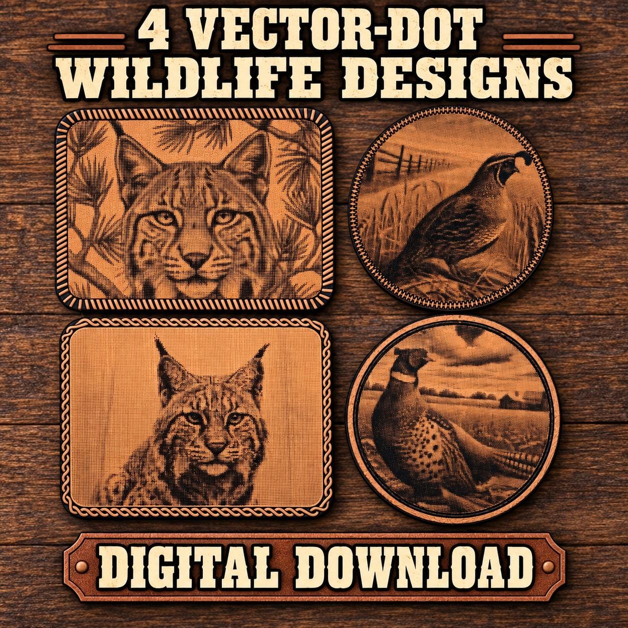 Bobcats and Birds Vector Dot SVG Bundle – Wildlife Laser Engraving Patterns